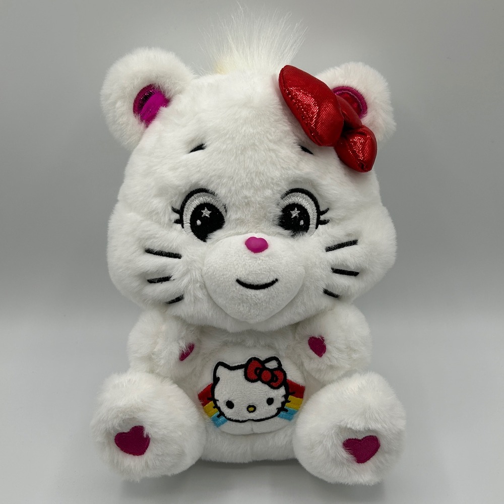 Care Bears Hello Kitty Plush White Rainbow‎ Red Bow Cute Stuffed Animal Toy 10"